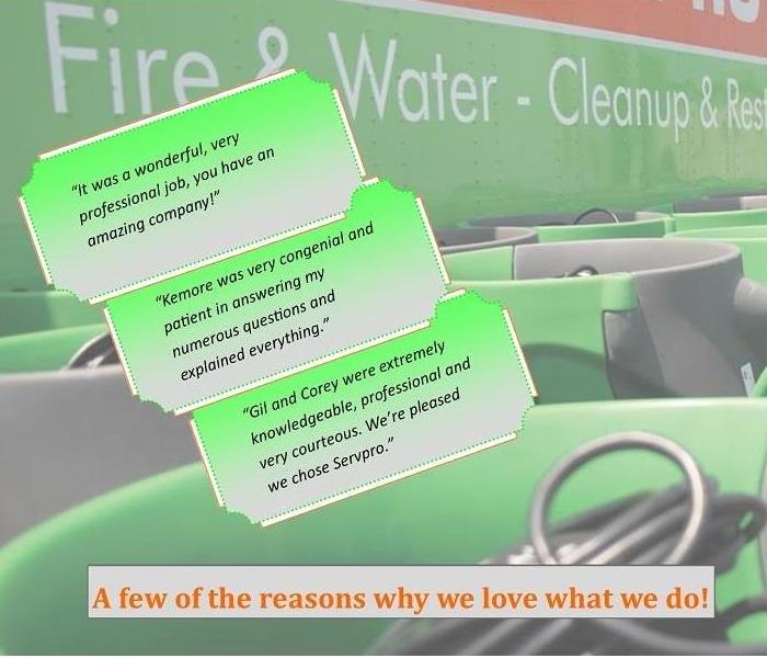 3 very positive customer reviews for SERVPRO of Western Dutchess County