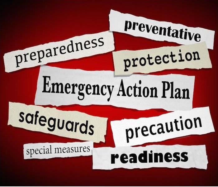 An image of several pieces of paper with phrases on it emphasizing preparedness