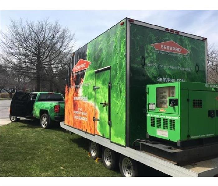 SERVPRO's large-loss truck, generator and equipment trailer.